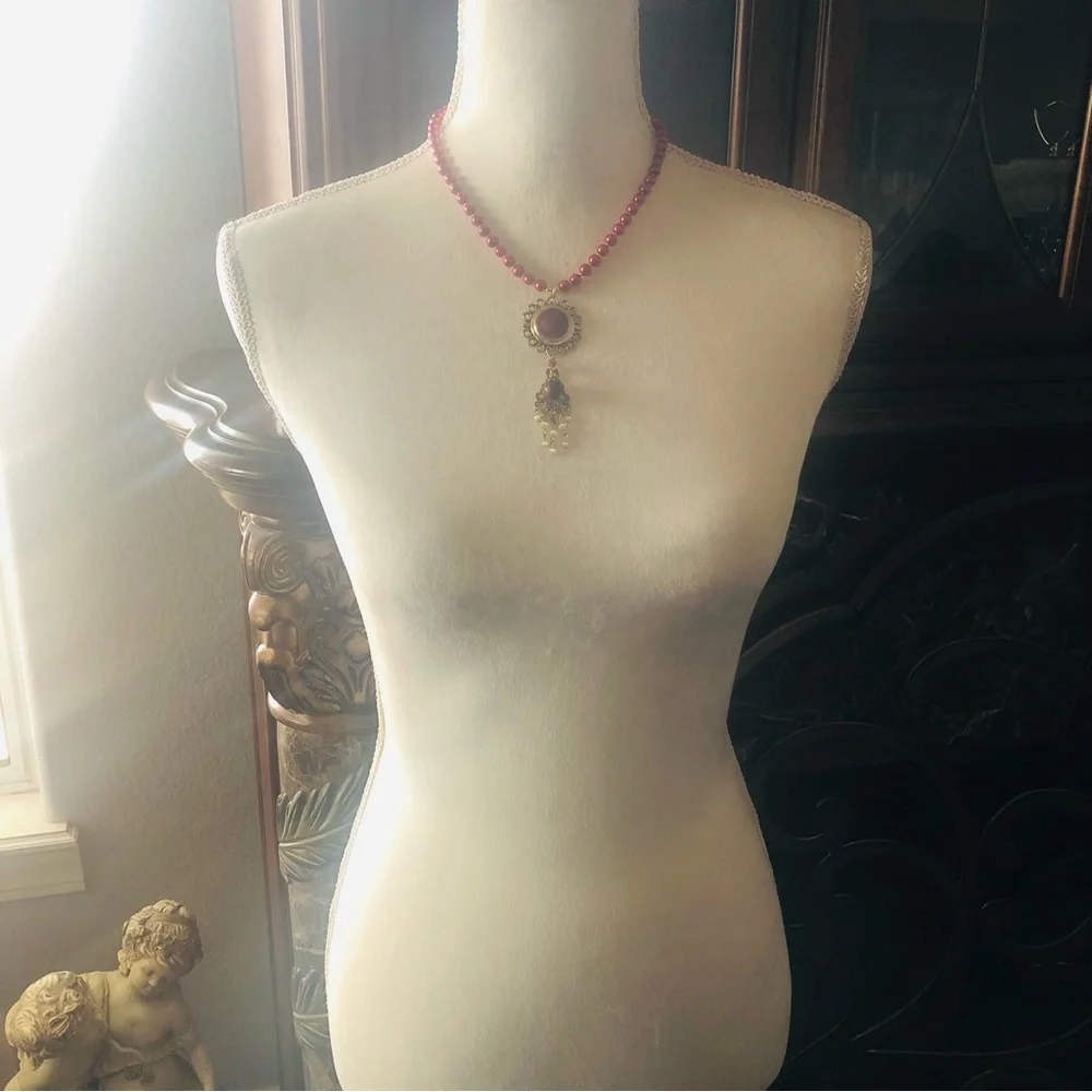 Handcrafted repurpose enamel sunburst chandelier Czech glass Pearl necklace
